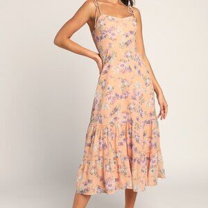Lulus Started With A Kiss Orange Floral Print Tie-strap Tiered Dress - Size S